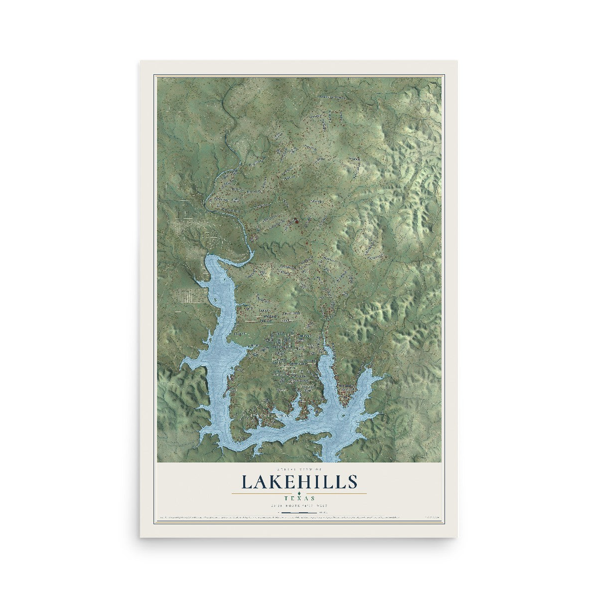 Map of Lakehills, Texas, 12 x 18 inch unframed archival matte print
