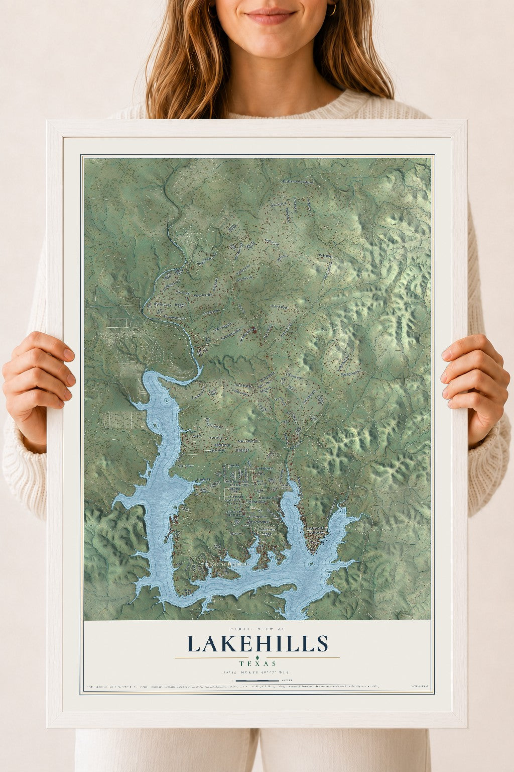 Map of Lakehills, Texas, 18 x 24 inch print in a white wood frame