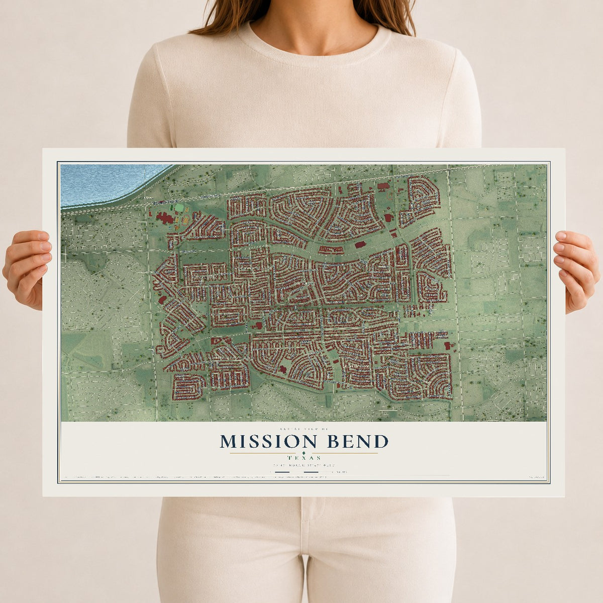 Map of Mission Bend, Texas, 12 x 18 inch unframed archival matte print