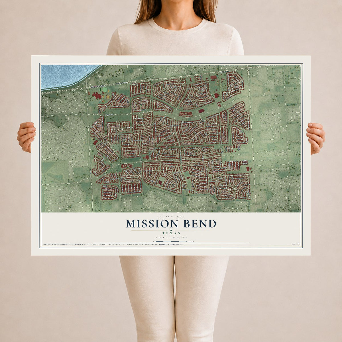 Map of Mission Bend, Texas, 24 x 36 inch unframed archival matte print