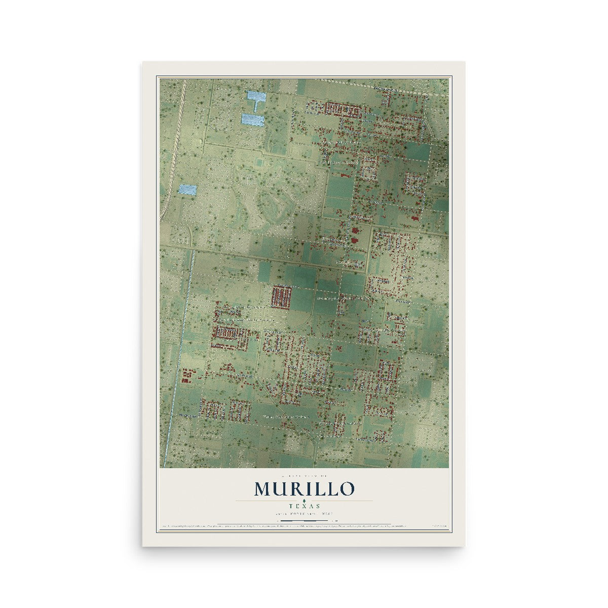 Map of Murillo, Texas, 12 x 18 inch unframed archival matte print