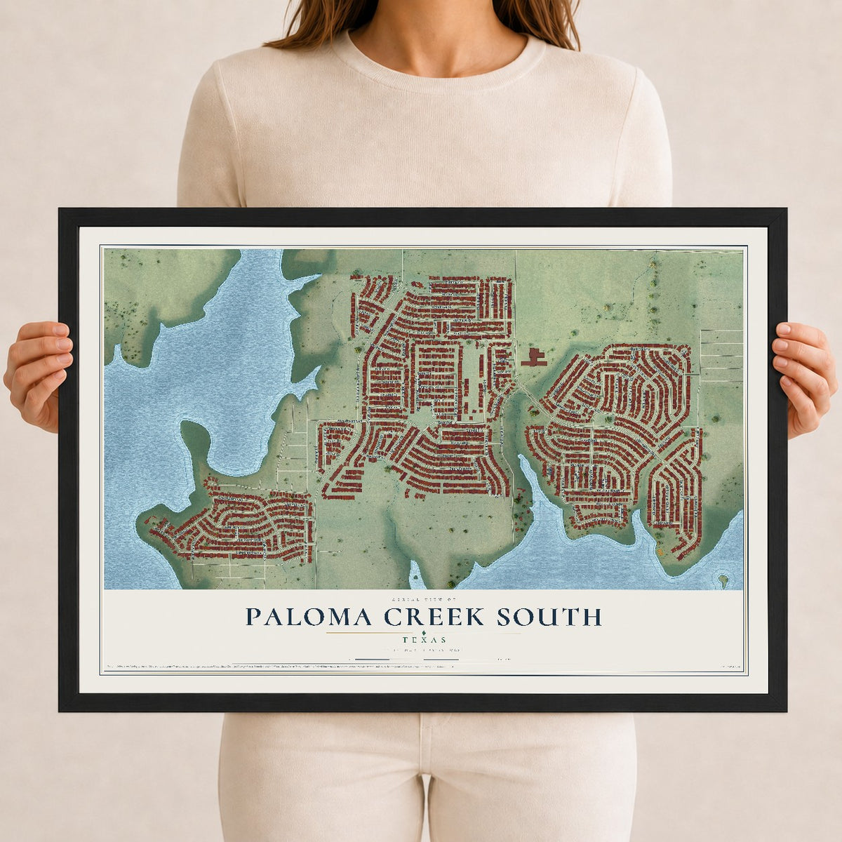 Map of Paloma Creek South, Texas, 12 x 18 inch print in a black wood frame