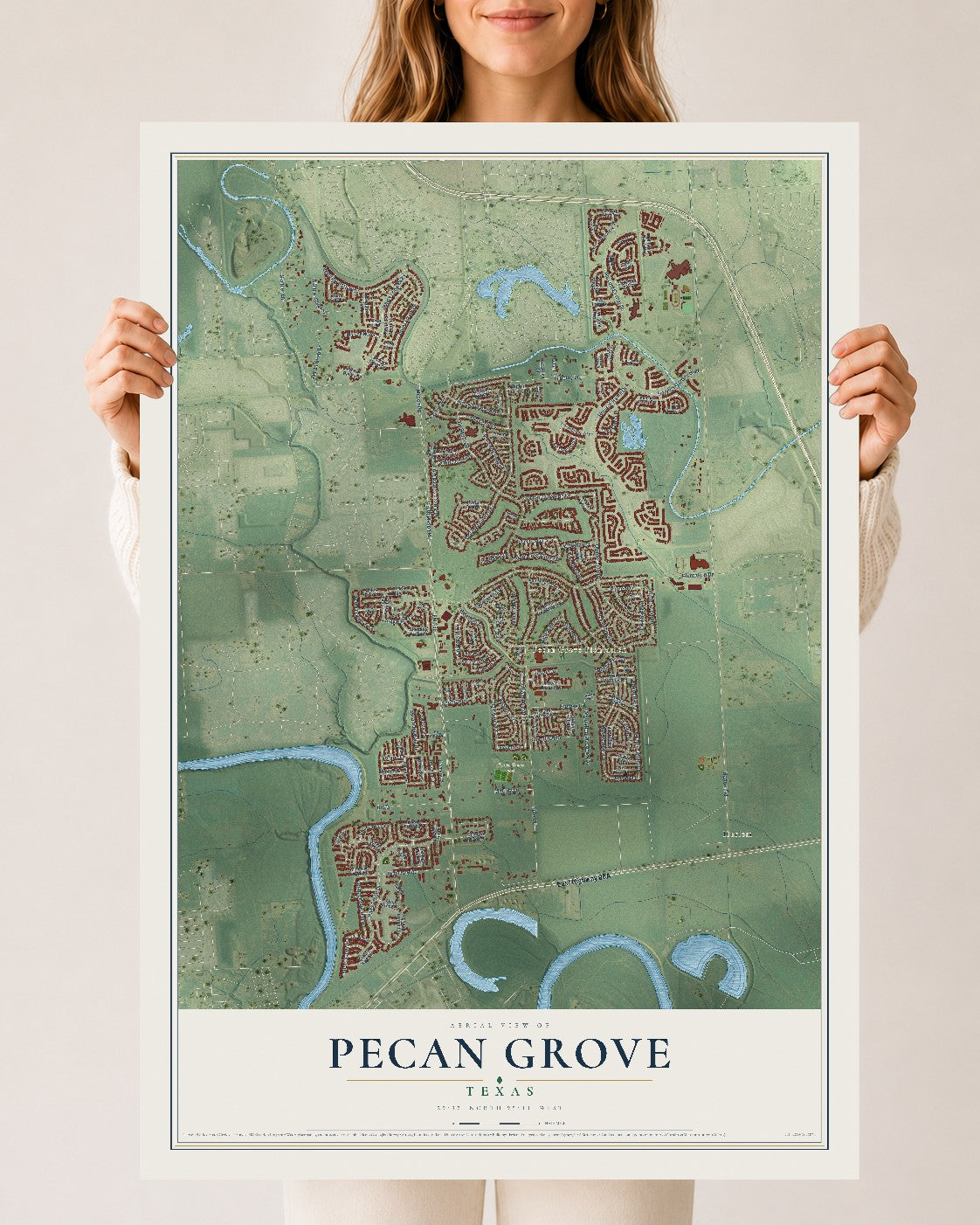 Map of Pecan Grove, Texas, 24 x 36 inch unframed archival matte print