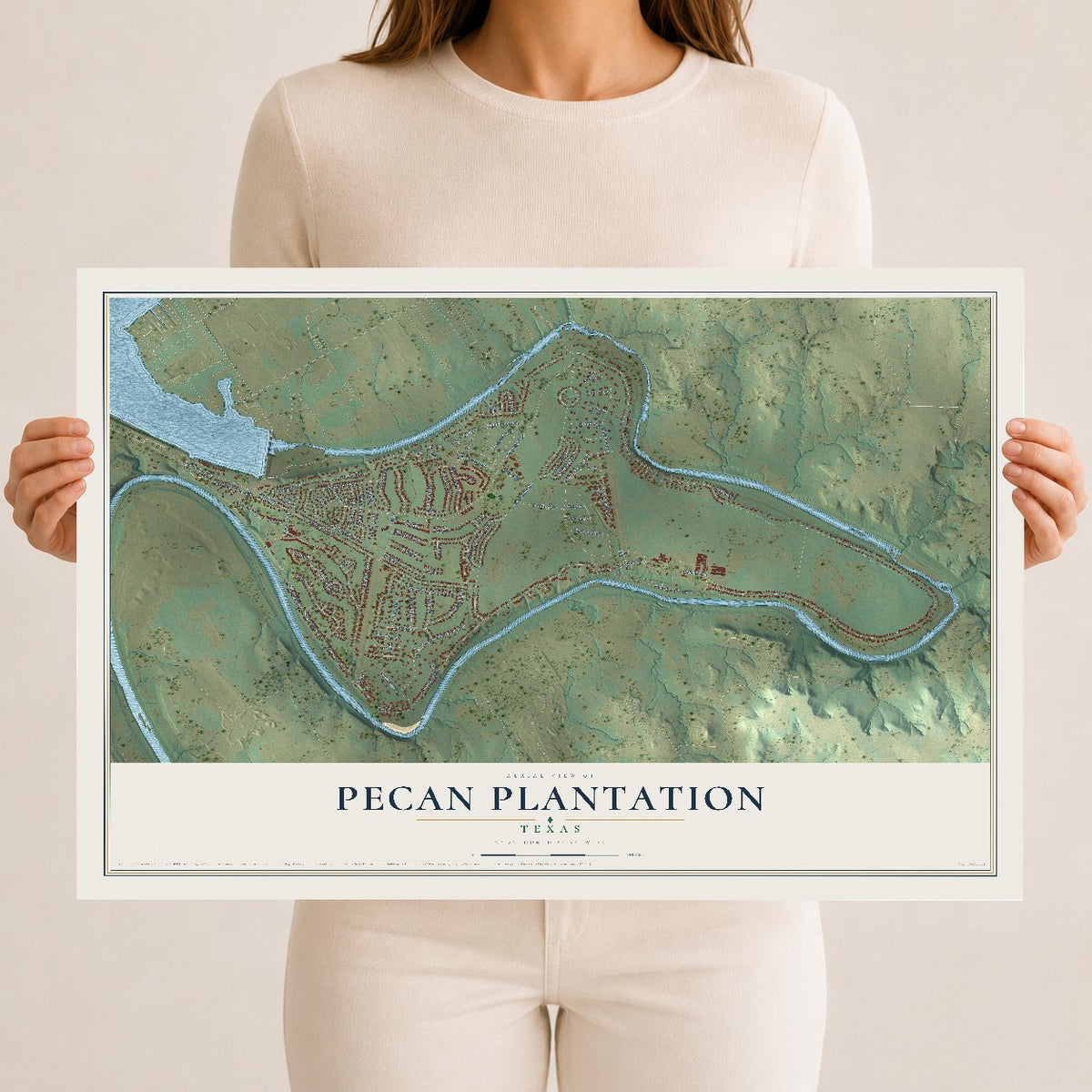 Map of Pecan Plantation, Texas, 12 x 18 inch unframed archival matte print