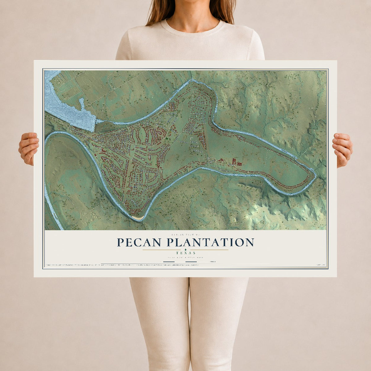 Map of Pecan Plantation, Texas, 24 x 36 inch unframed archival matte print