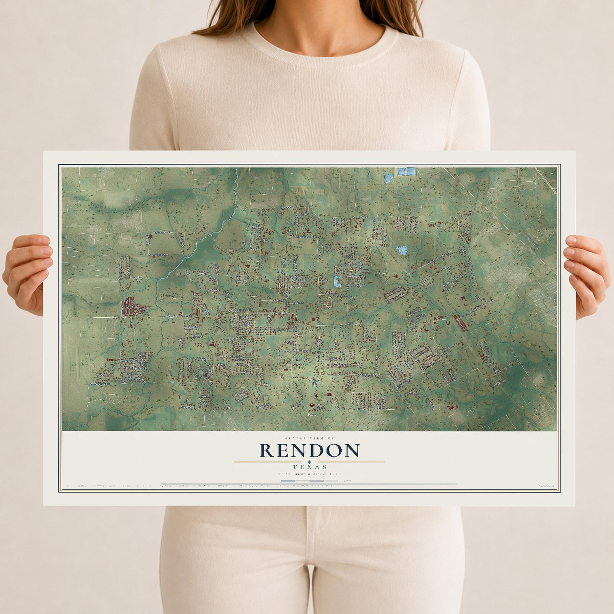 Map of Rendon, Texas, 12 x 18 inch unframed archival matte print