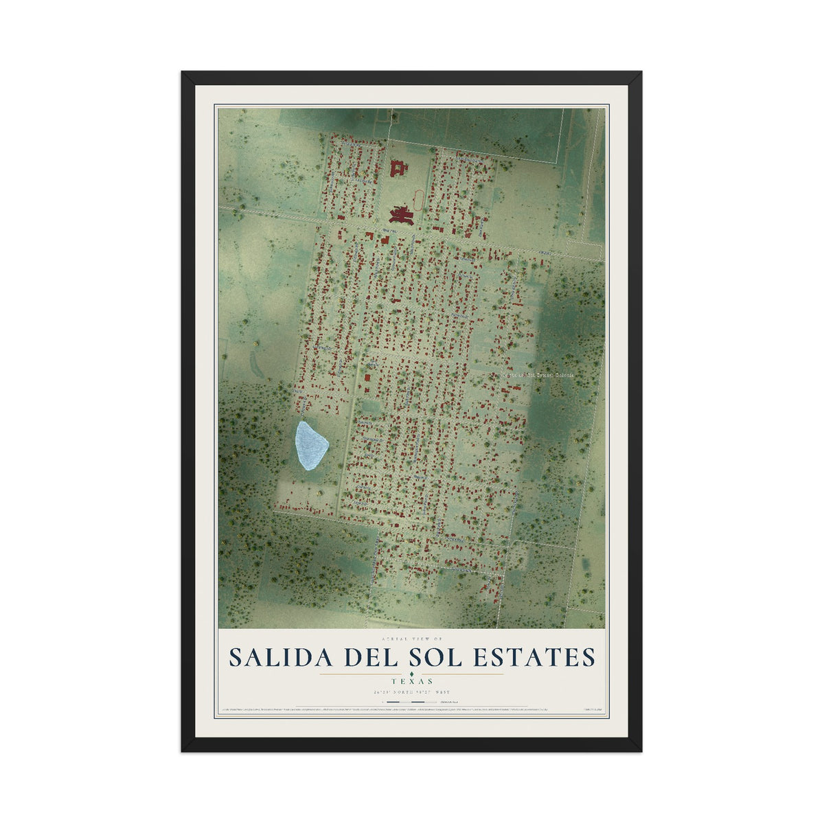 Map of Salida del Sol Estates, Texas, 12 x 18 inch print in a black wood frame