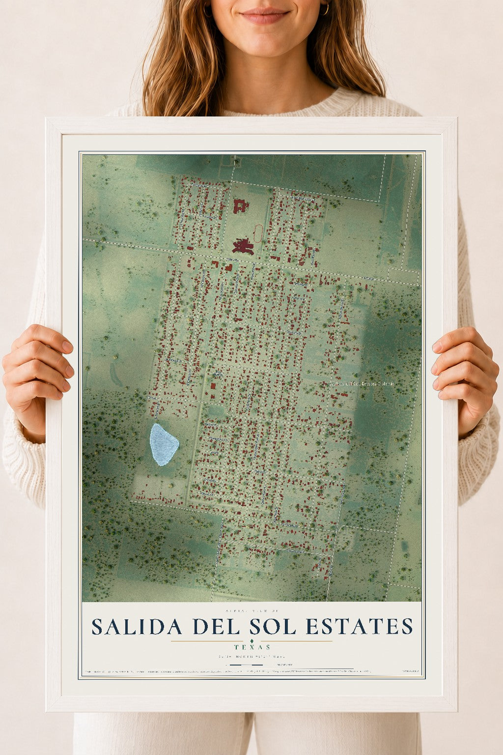 Map of Salida del Sol Estates, Texas, 18 x 24 inch print in a white wood frame