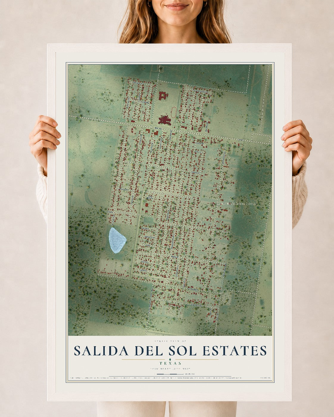 Map of Salida del Sol Estates, Texas, 24 x 36 inch print in a white wood frame