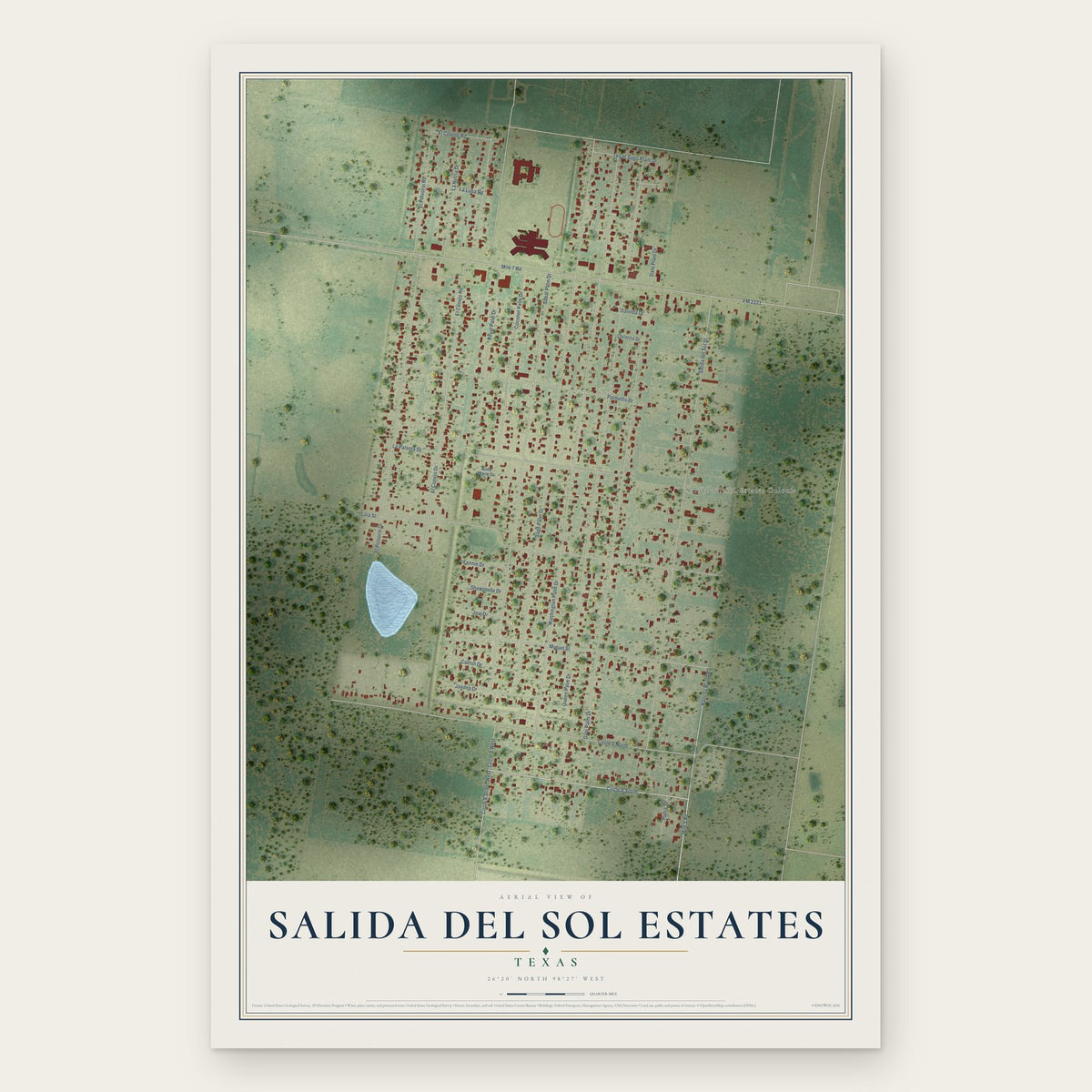 Salida del Sol Estates, Texas map print, the full design