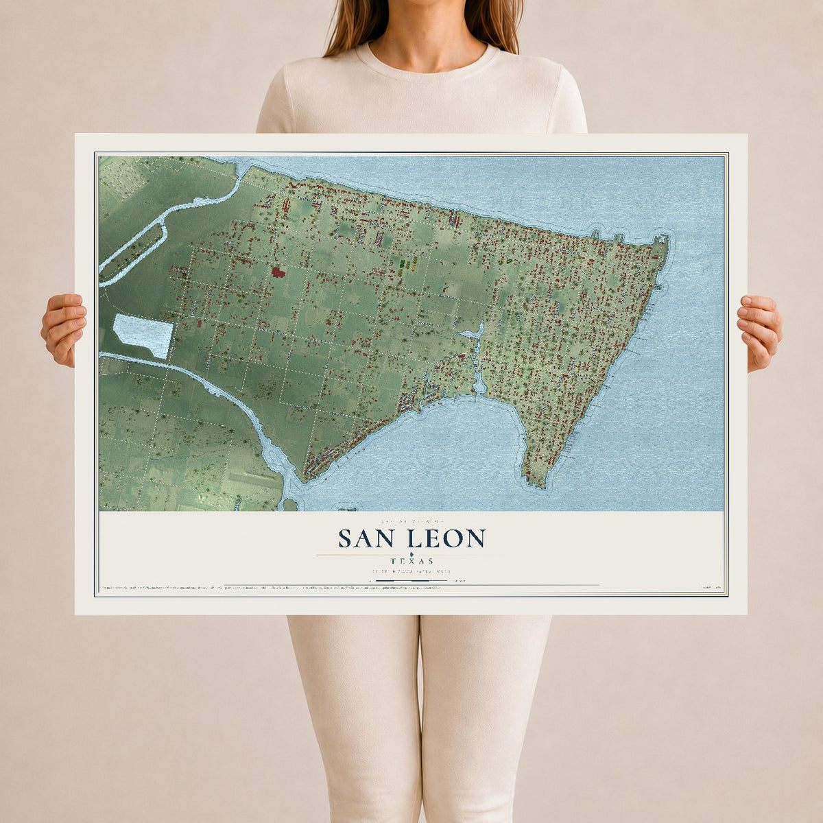 Map of San Leon, Texas, 24 x 36 inch unframed archival matte print