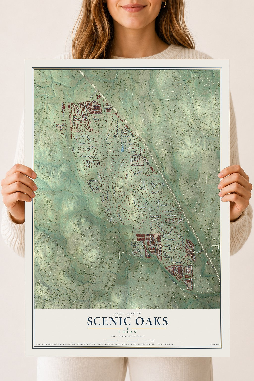 Map of Scenic Oaks, Texas, 18 x 24 inch unframed archival matte print