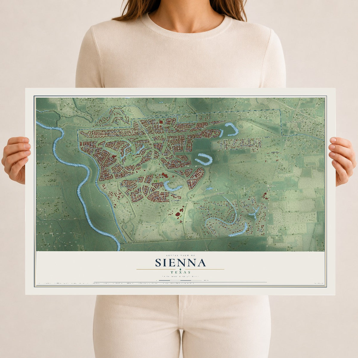 Map of Sienna, Texas, 12 x 18 inch unframed archival matte print
