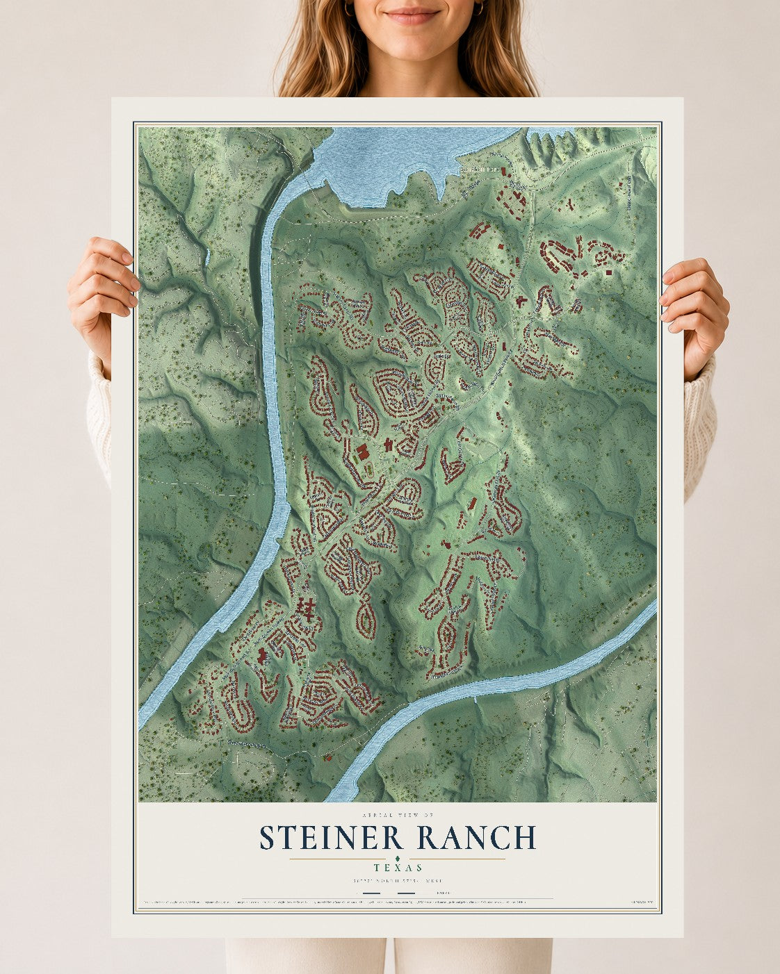 Map of Steiner Ranch, Texas, 24 x 36 inch unframed archival matte print