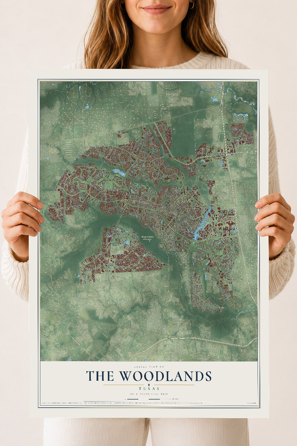 Map of The Woodlands, Texas, 18 x 24 inch unframed archival matte print