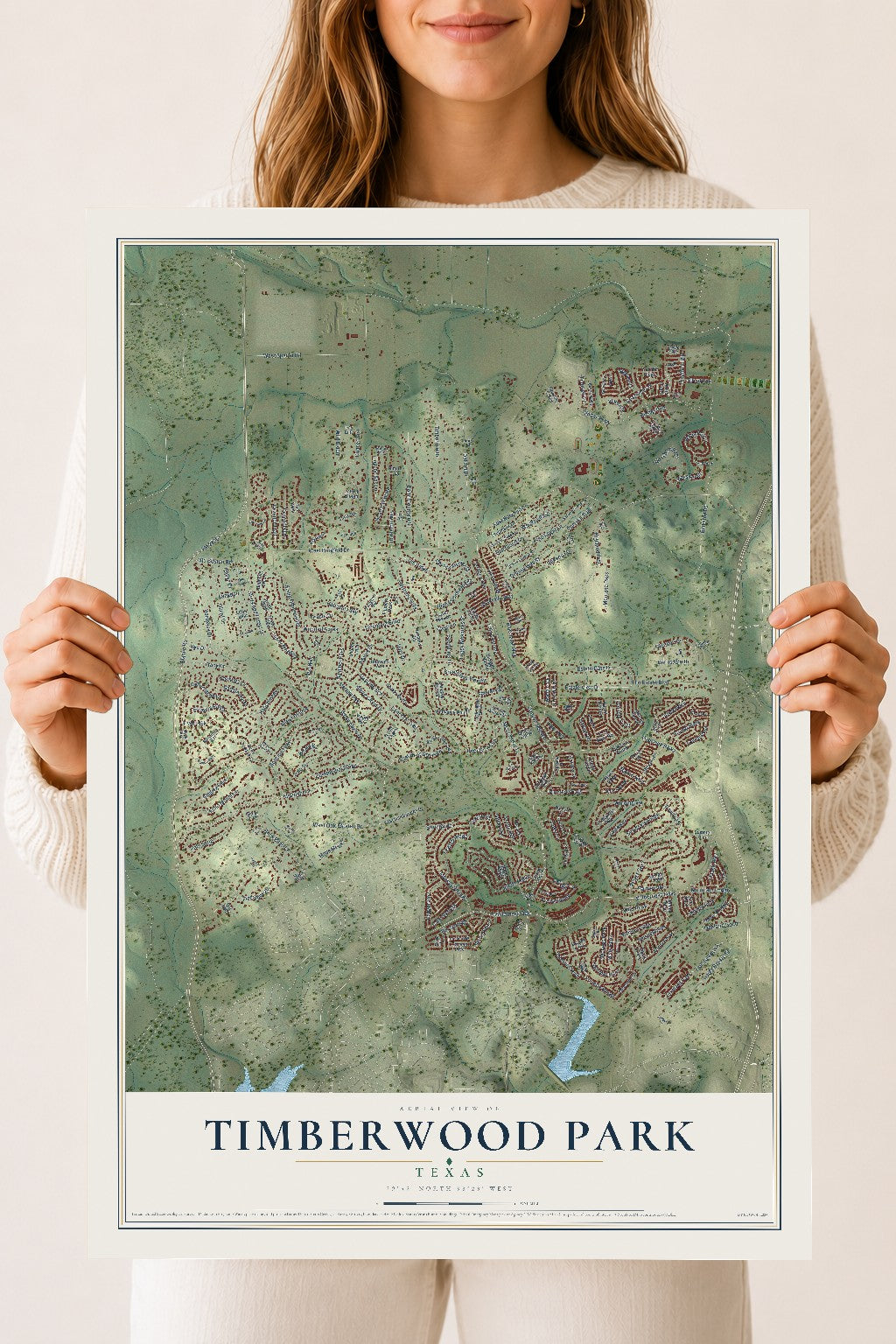 Map of Timberwood Park, Texas, 18 x 24 inch unframed archival matte print