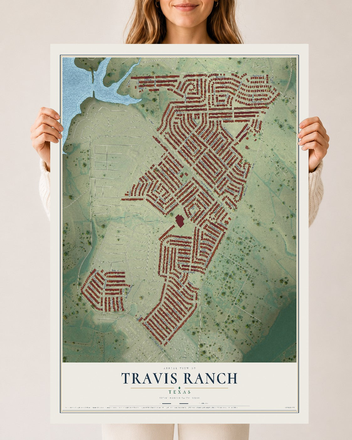 Map of Travis Ranch, Texas, 24 x 36 inch unframed archival matte print