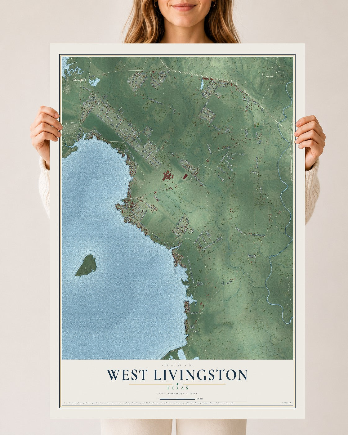 Map of West Livingston, Texas, 24 x 36 inch unframed archival matte print