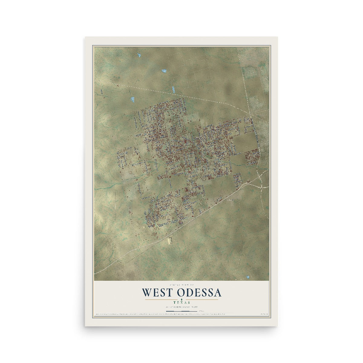 Map of West Odessa, Texas, 12 x 18 inch unframed archival matte print