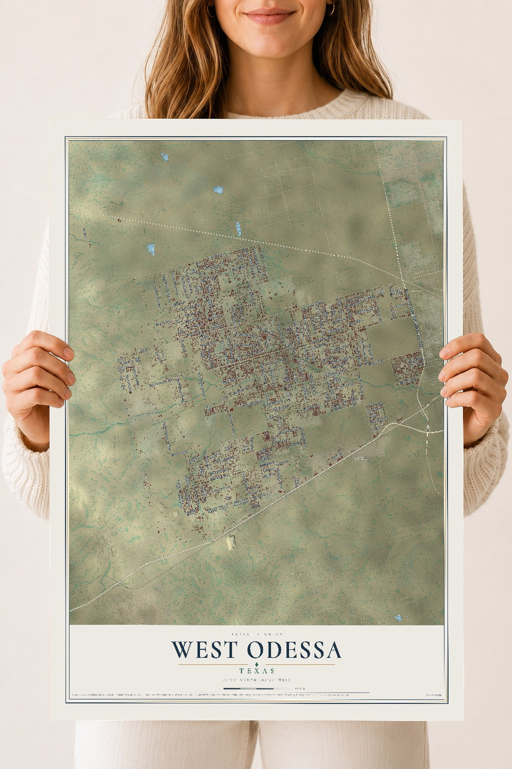 Map of West Odessa, Texas, 18 x 24 inch unframed archival matte print