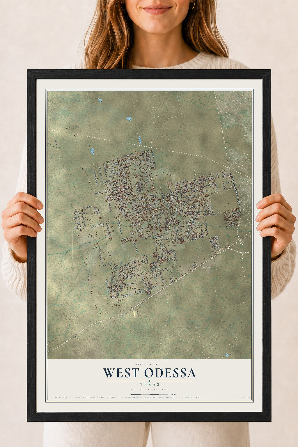 Map of West Odessa, Texas, 18 x 24 inch print in a black wood frame