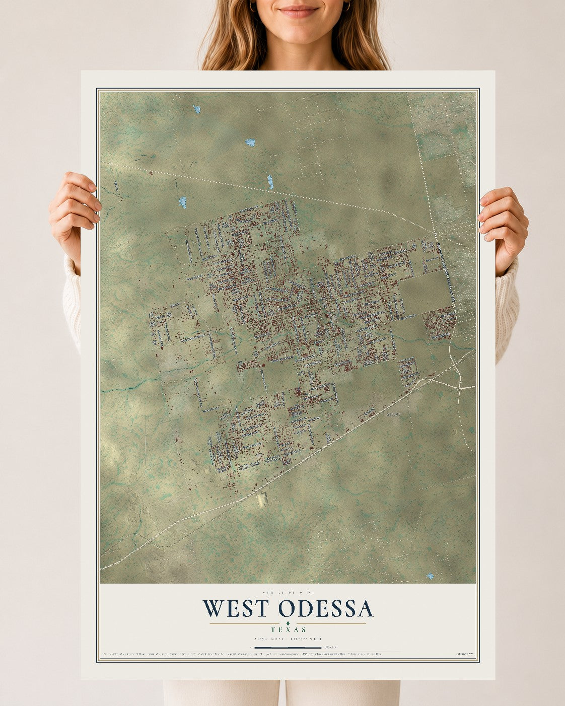 Map of West Odessa, Texas, 24 x 36 inch unframed archival matte print