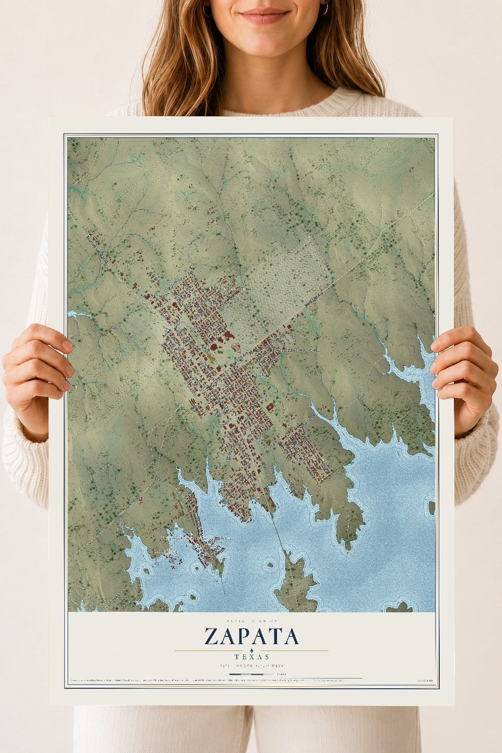 Map of Zapata, Texas, 18 x 24 inch unframed archival matte print