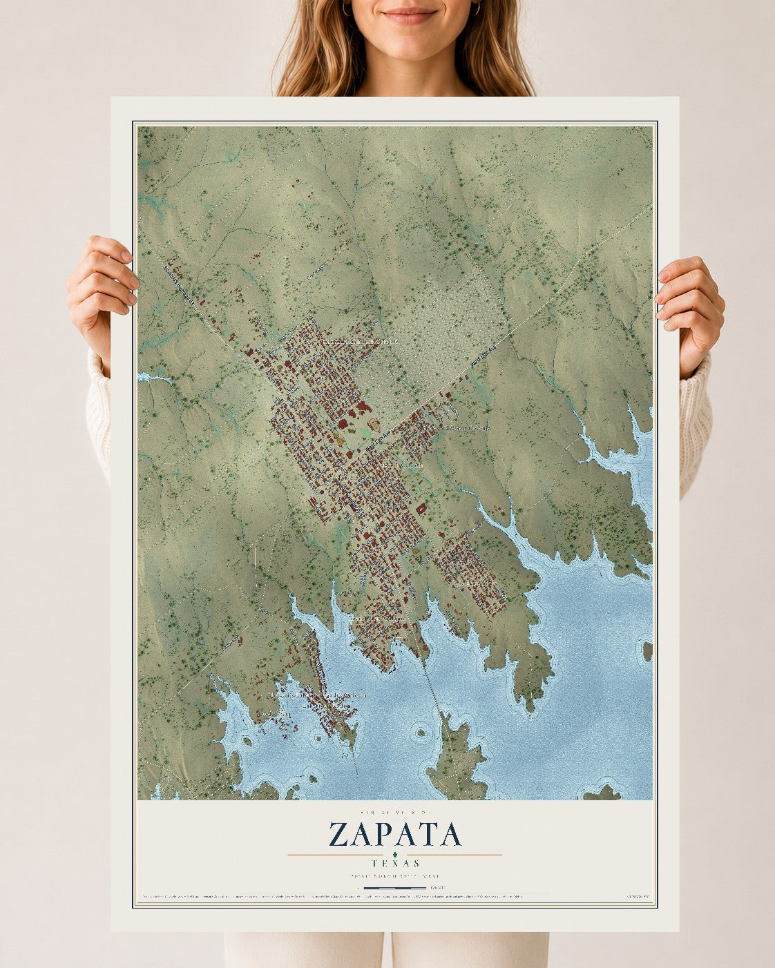 Map of Zapata, Texas, 24 x 36 inch unframed archival matte print