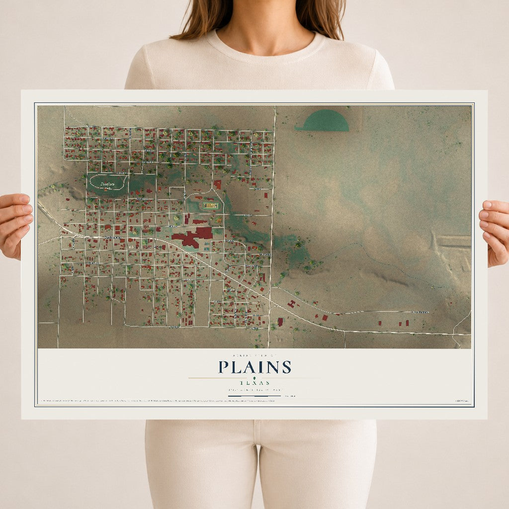 Map of Plains, Texas, 18 x 24 inch unframed archival matte print
