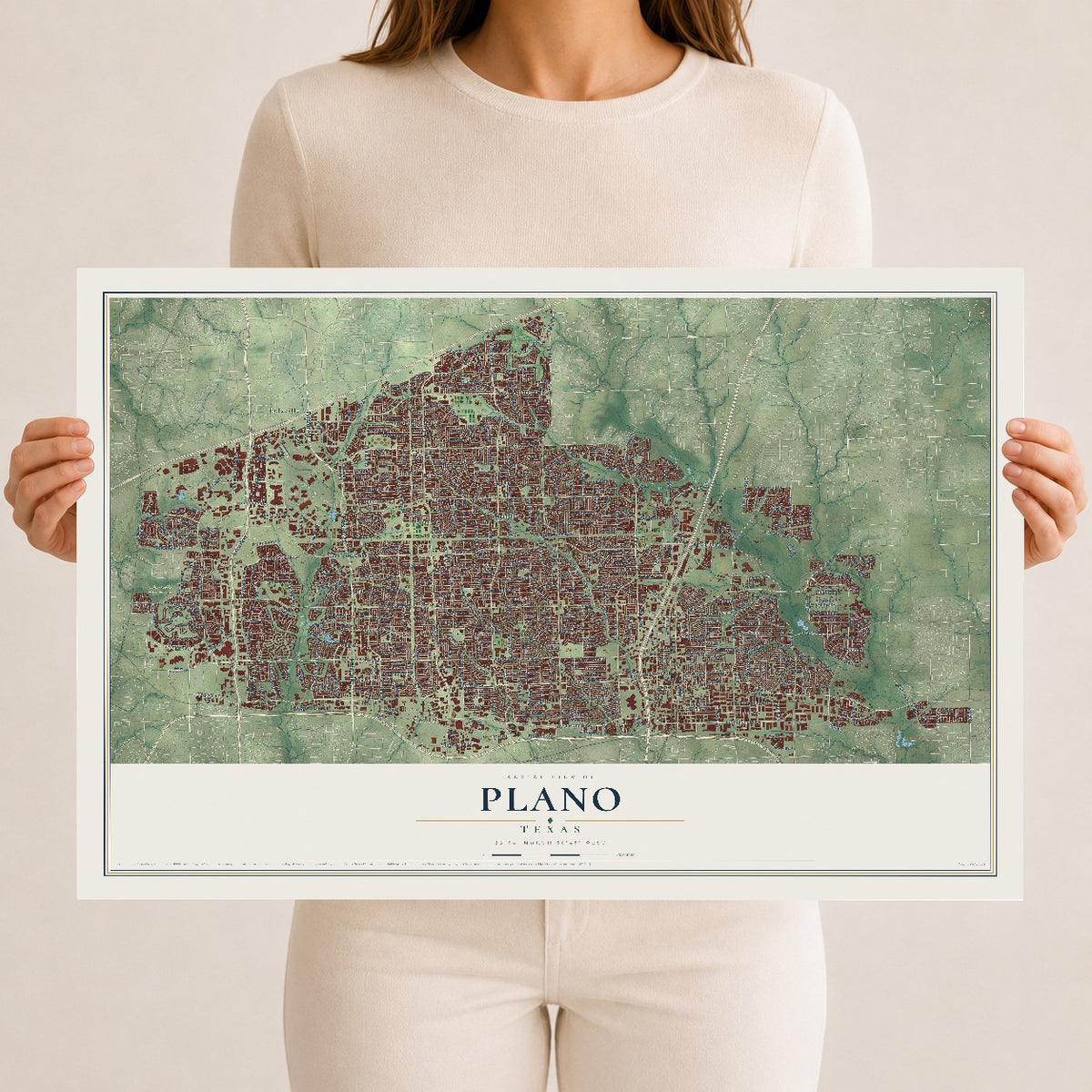 Map of Plano, Texas, 12 x 18 inch unframed archival matte print