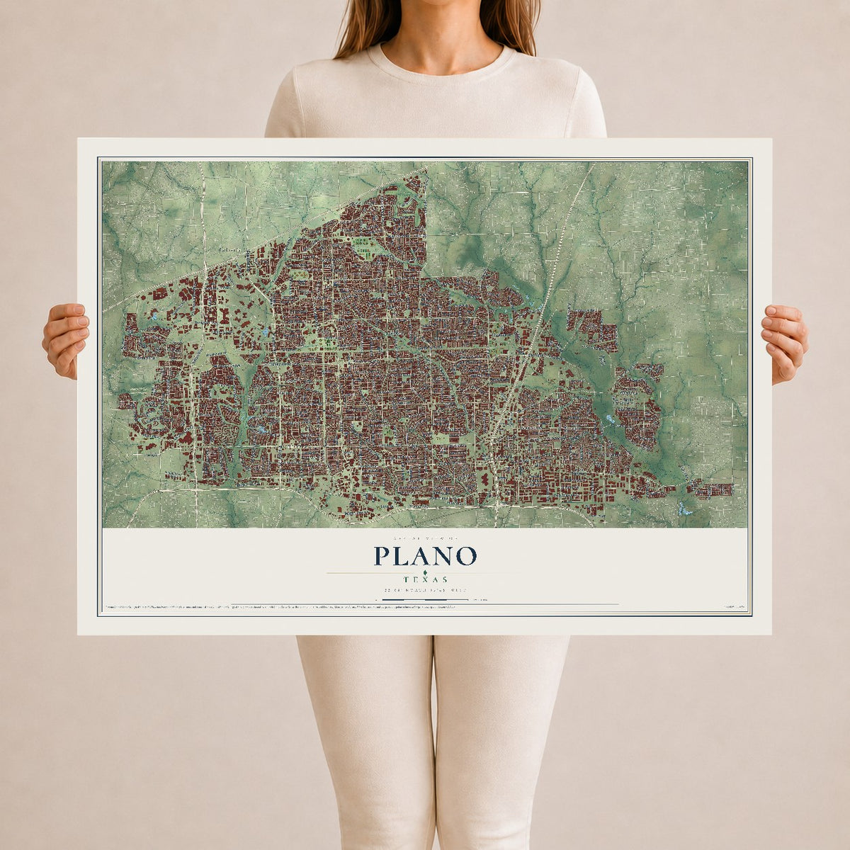Map of Plano, Texas, 24 x 36 inch unframed archival matte print