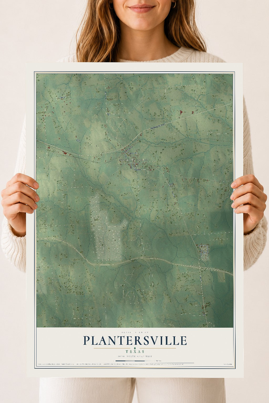 Map of Plantersville, Texas, 18 x 24 inch unframed archival matte print