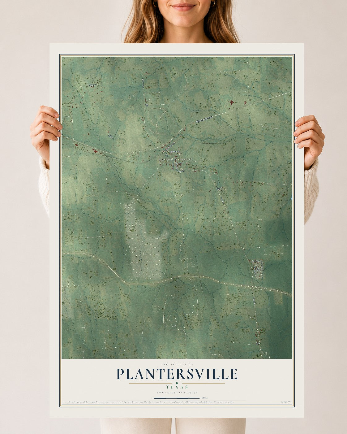 Map of Plantersville, Texas, 24 x 36 inch unframed archival matte print