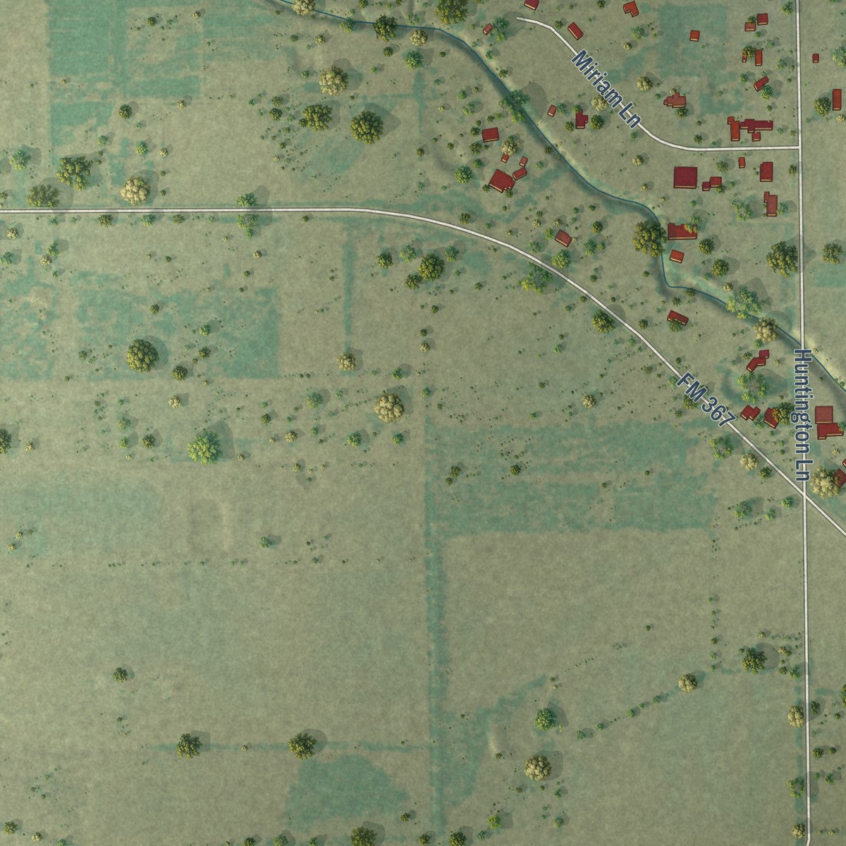 Second close-up of the map of Pleasant Valley, Texas print showing more streets and buildings