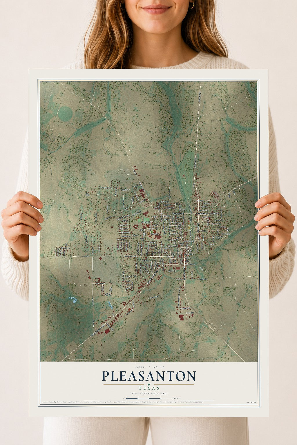 Map of Pleasanton, Texas, 18 x 24 inch unframed archival matte print