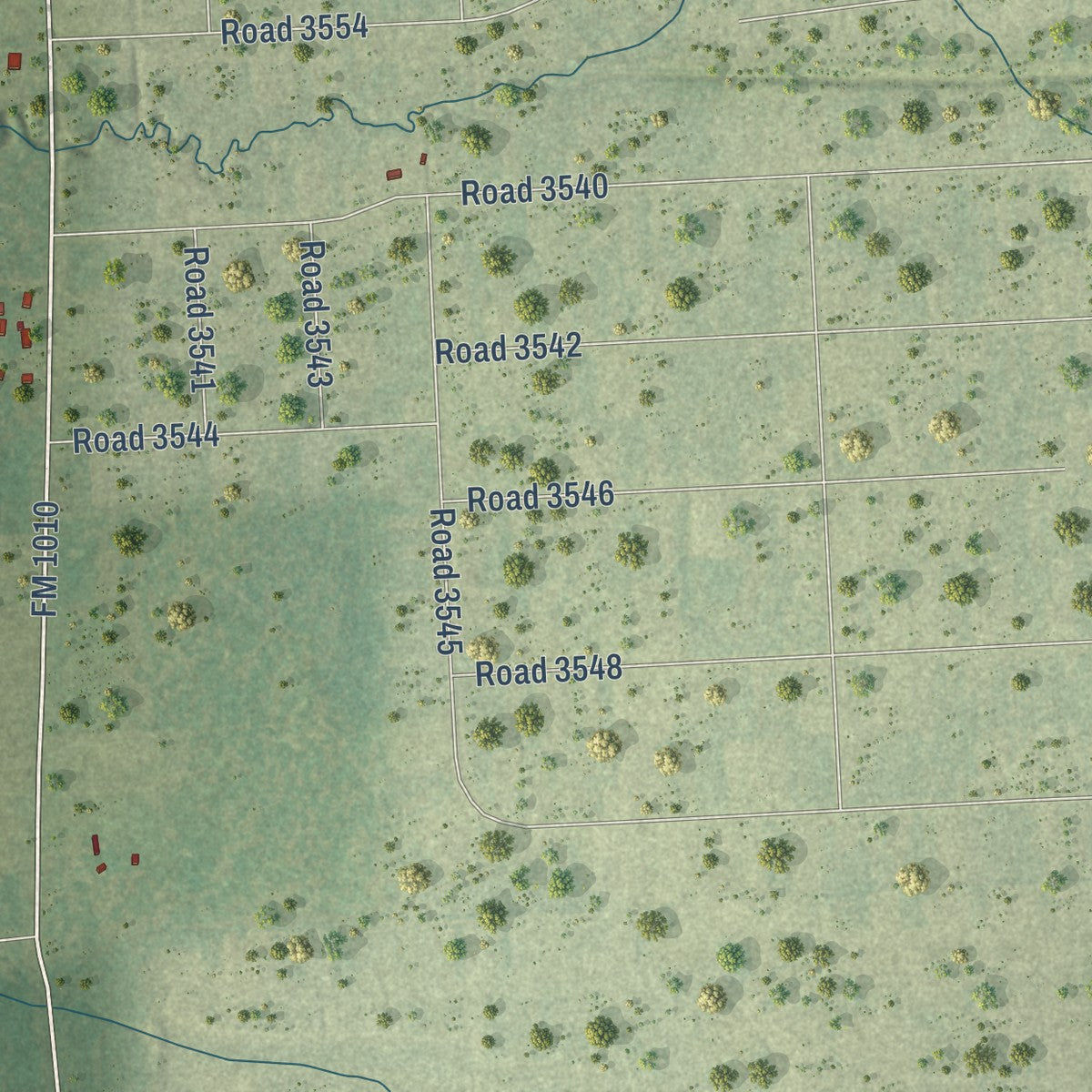Close-up of the map of Plum Grove, Texas print showing street and building detail