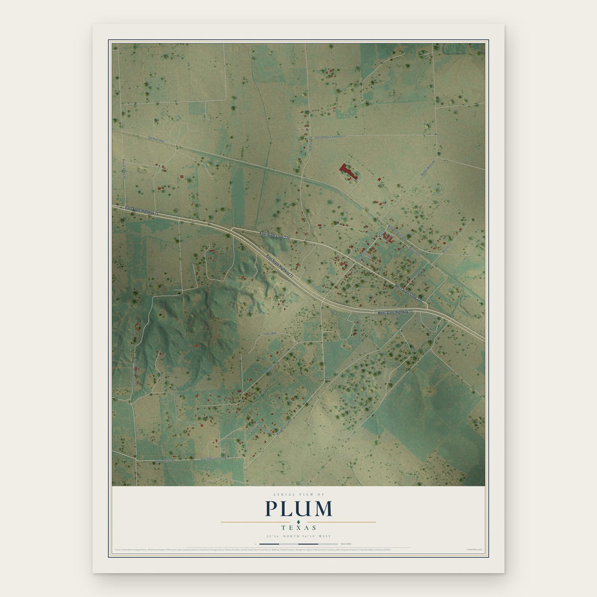Plum, Texas map print, the full design