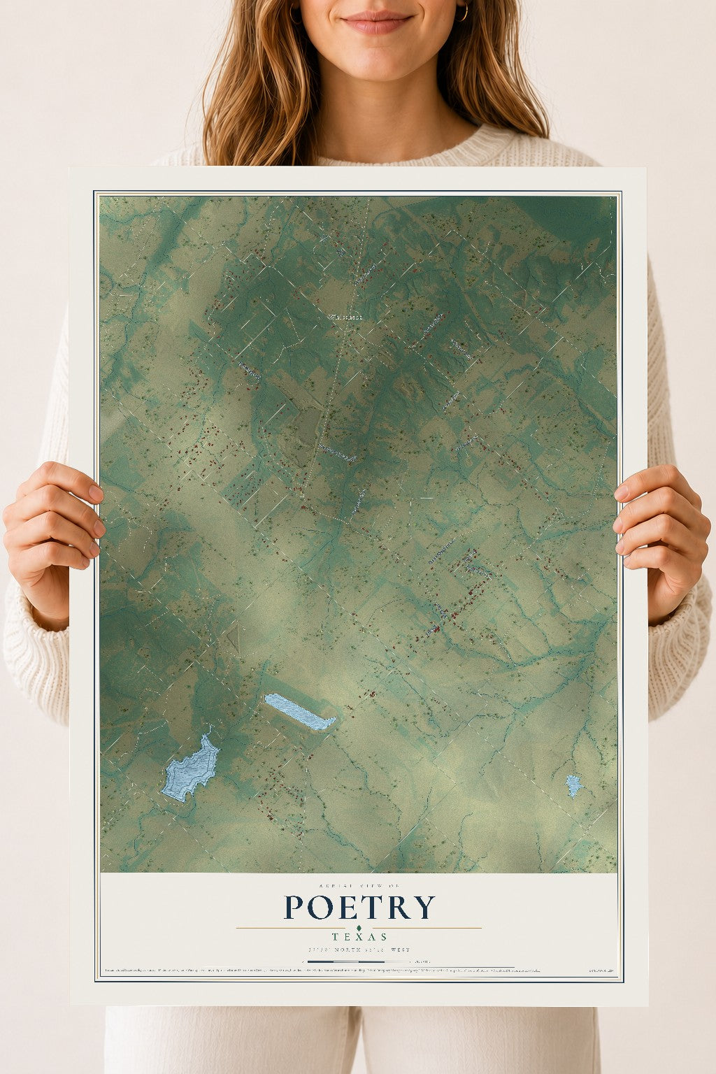 Map of Poetry, Texas, 18 x 24 inch unframed archival matte print