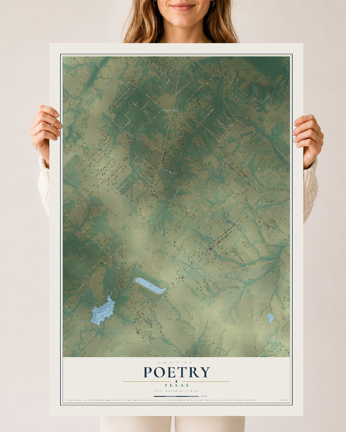 Map of Poetry, Texas, 24 x 36 inch unframed archival matte print