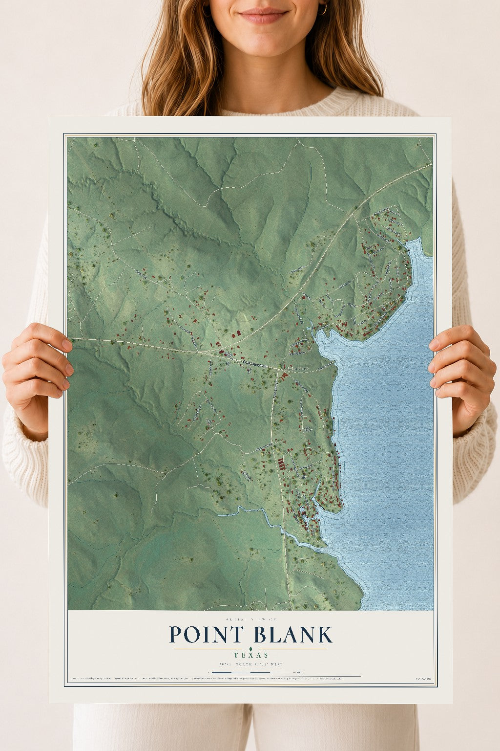 Map of Point Blank, Texas, 18 x 24 inch unframed archival matte print