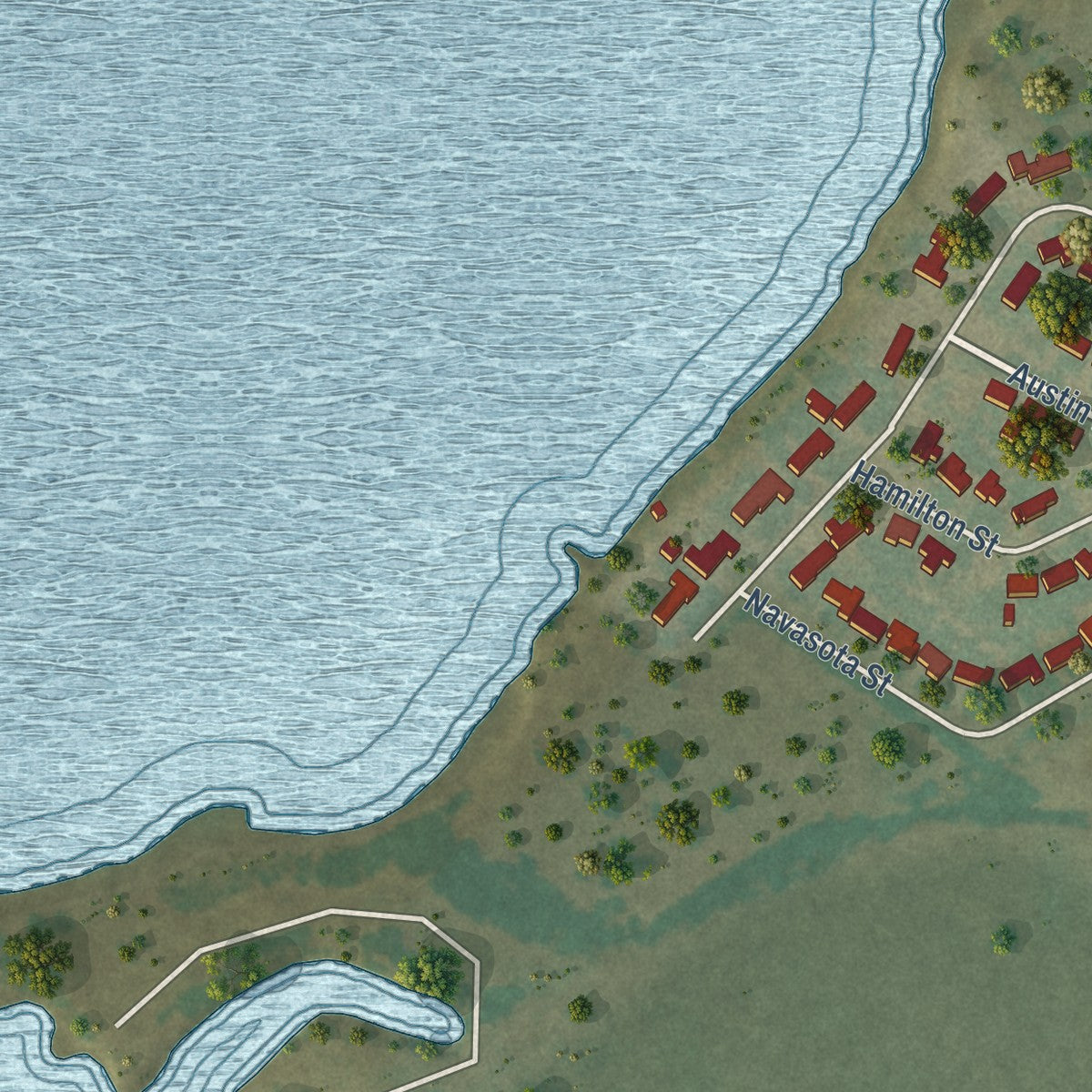 Second close-up of the map of Point Comfort, Texas print showing more streets and buildings