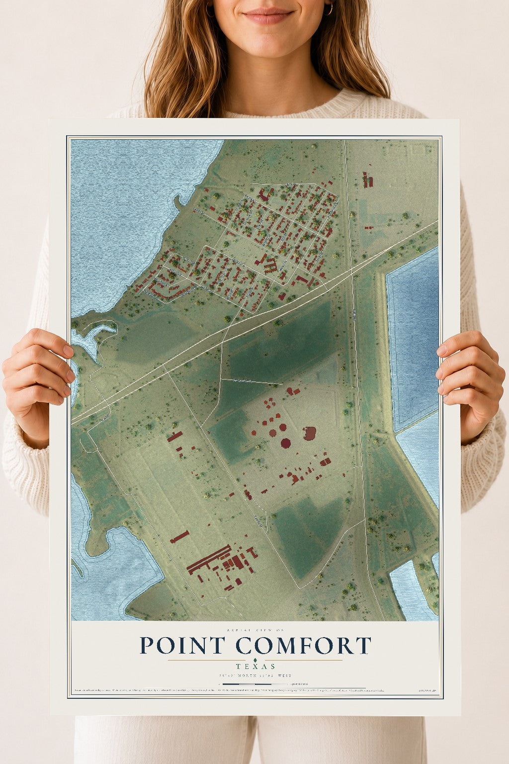 Map of Point Comfort, Texas, 18 x 24 inch unframed archival matte print