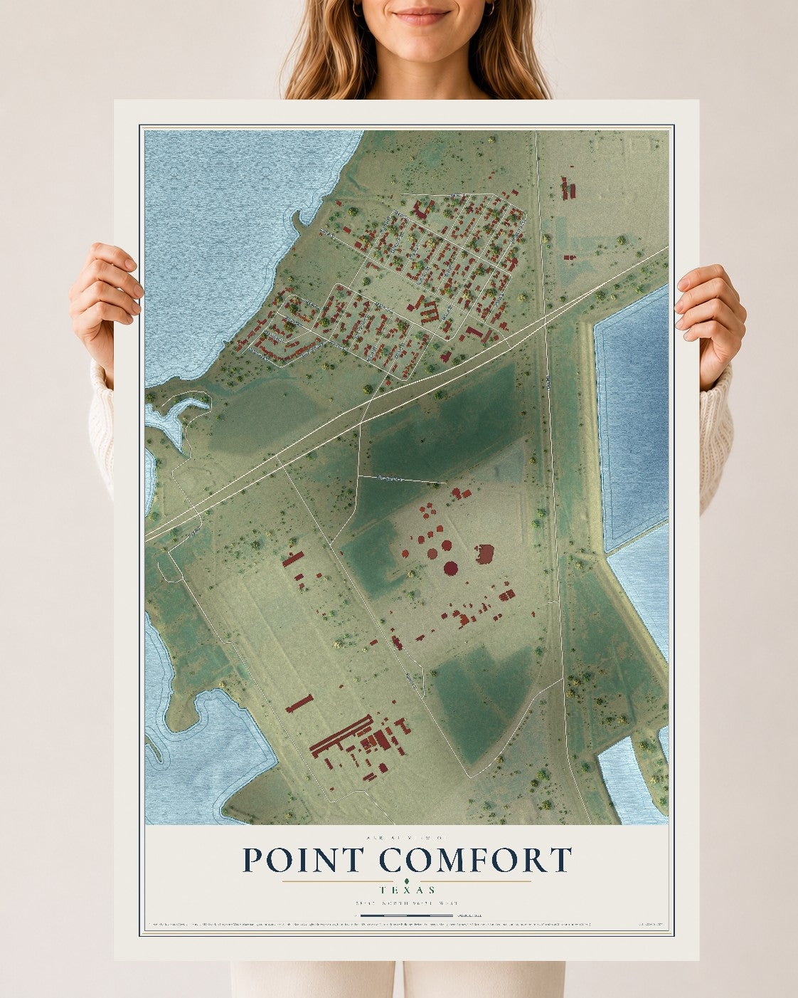 Map of Point Comfort, Texas, 24 x 36 inch unframed archival matte print