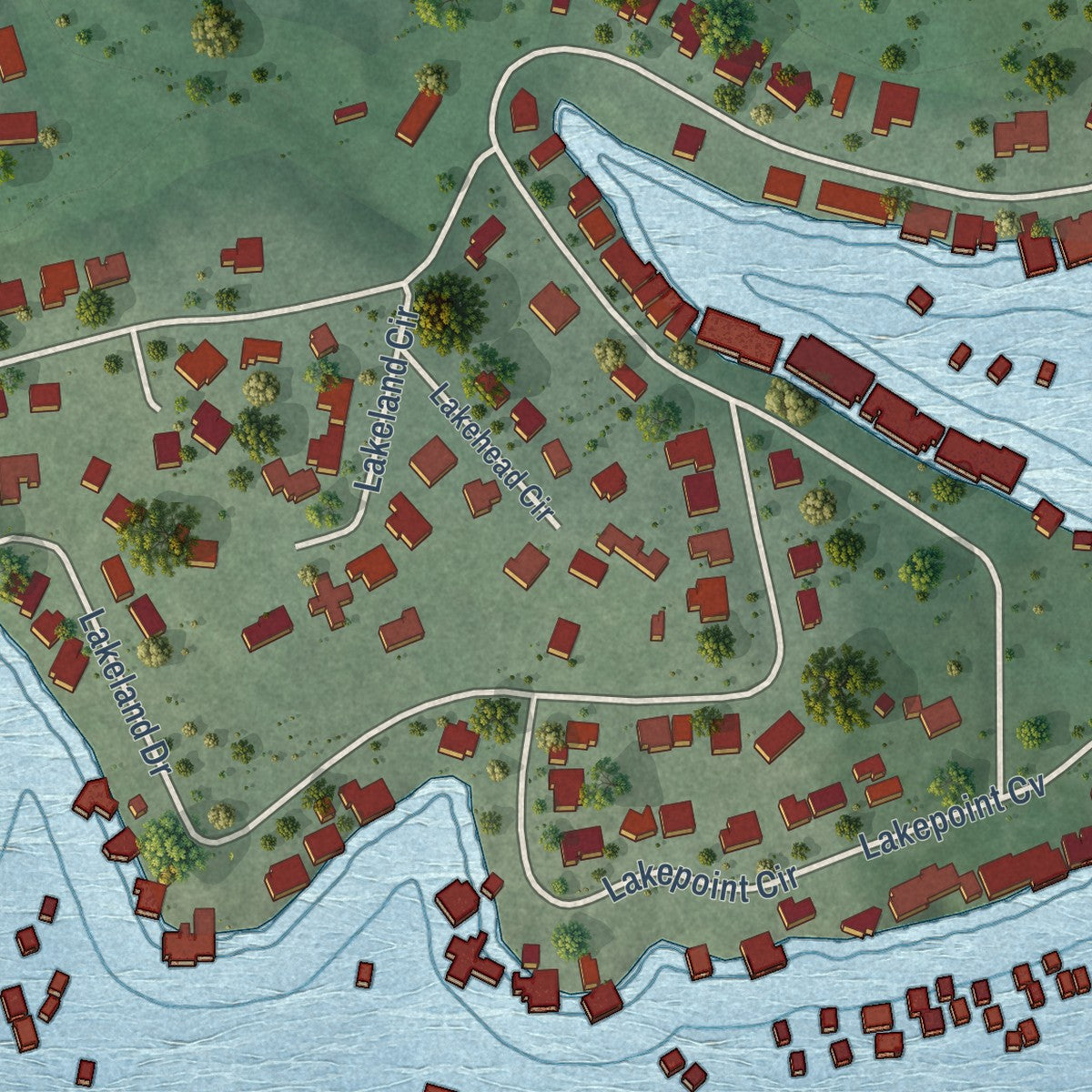 Close-up of the map of Point Venture, Texas print showing street and building detail