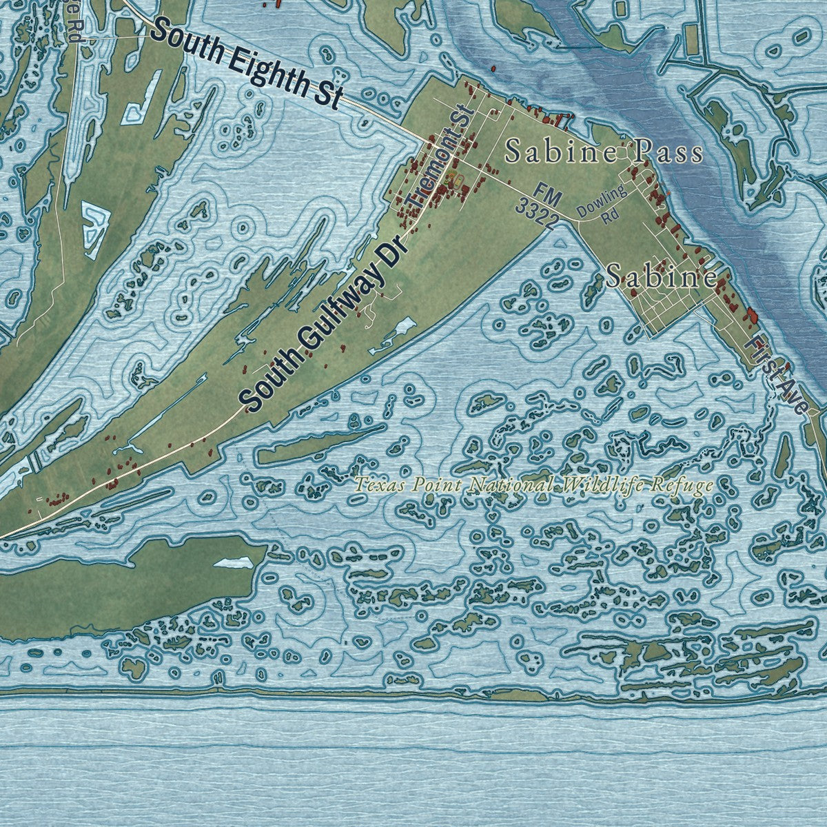 Close-up of the map of Port Arthur, Texas print showing street and building detail