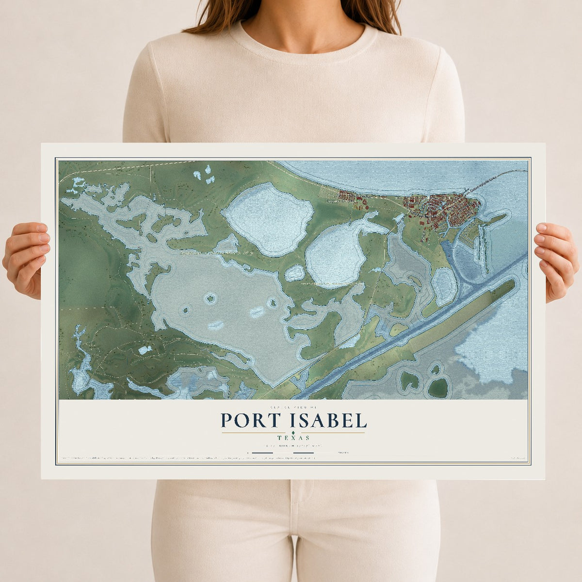 Map of Port Isabel, Texas, 12 x 18 inch unframed archival matte print