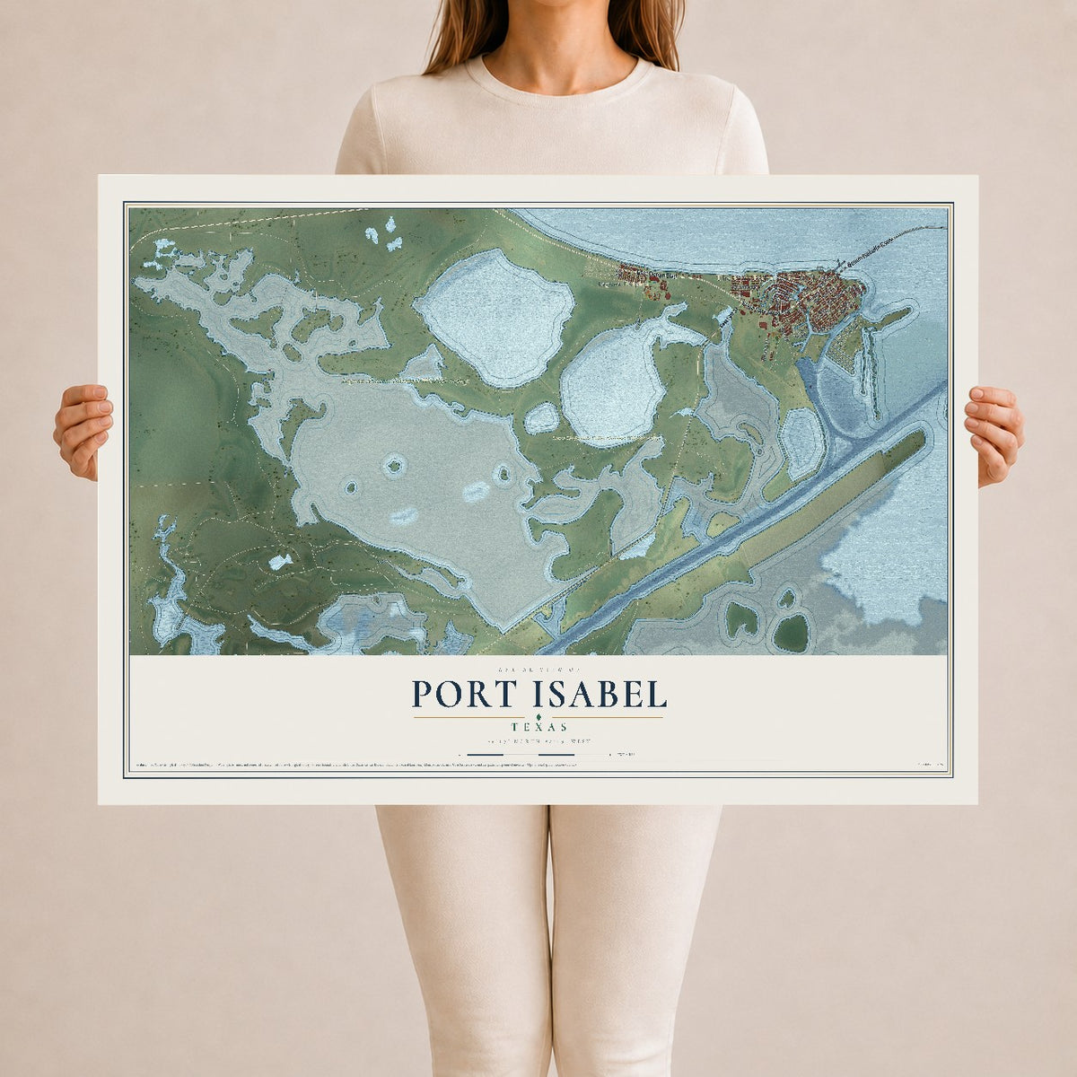 Map of Port Isabel, Texas, 24 x 36 inch unframed archival matte print