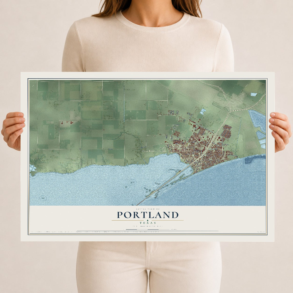 Map of Portland, Texas, 12 x 18 inch unframed archival matte print