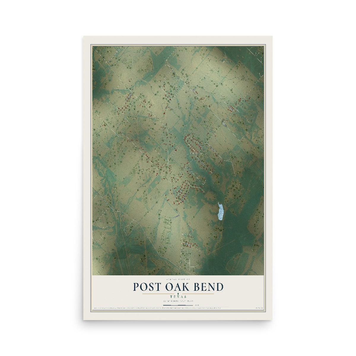 Map of Post Oak Bend, Texas, 12 x 18 inch unframed archival matte print