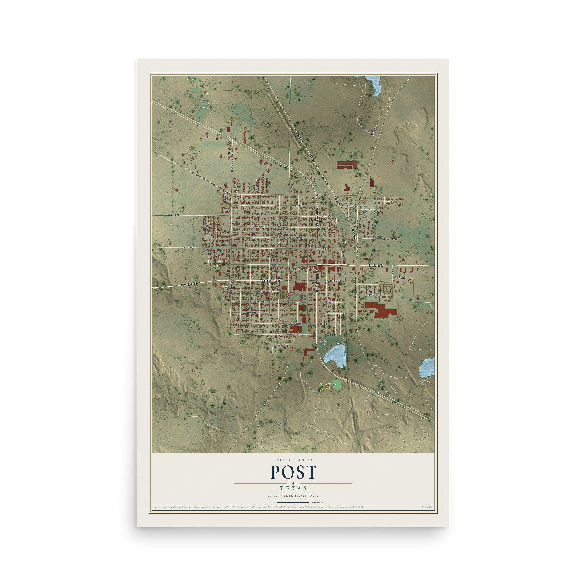 Map of Post, Texas, 12 x 18 inch unframed archival matte print
